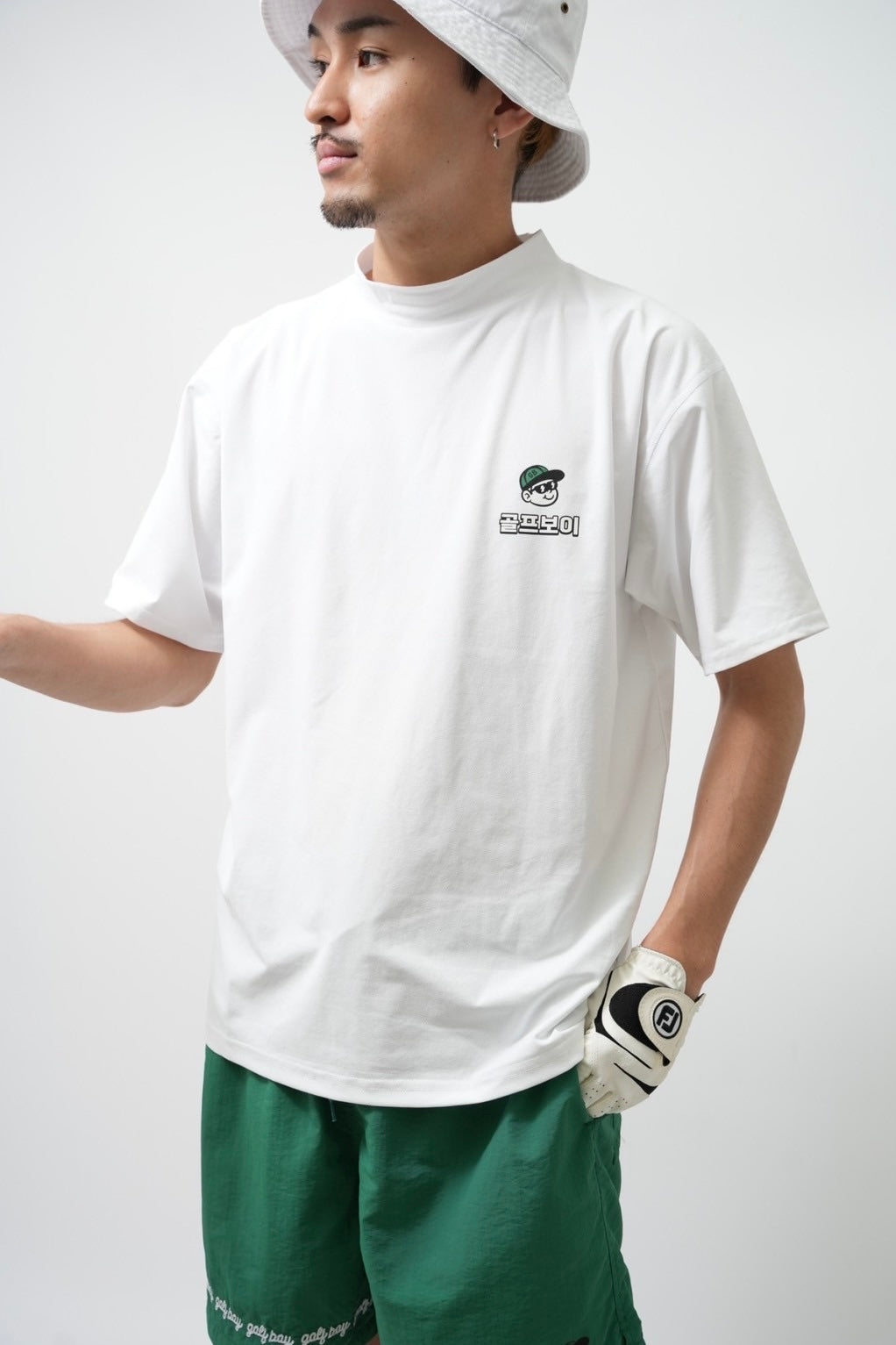 GOLF BOY circle logo mock neck-white